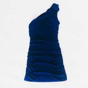 RUBY ROX Blue 1 Shoulder Ruched Mini Dress - Large
